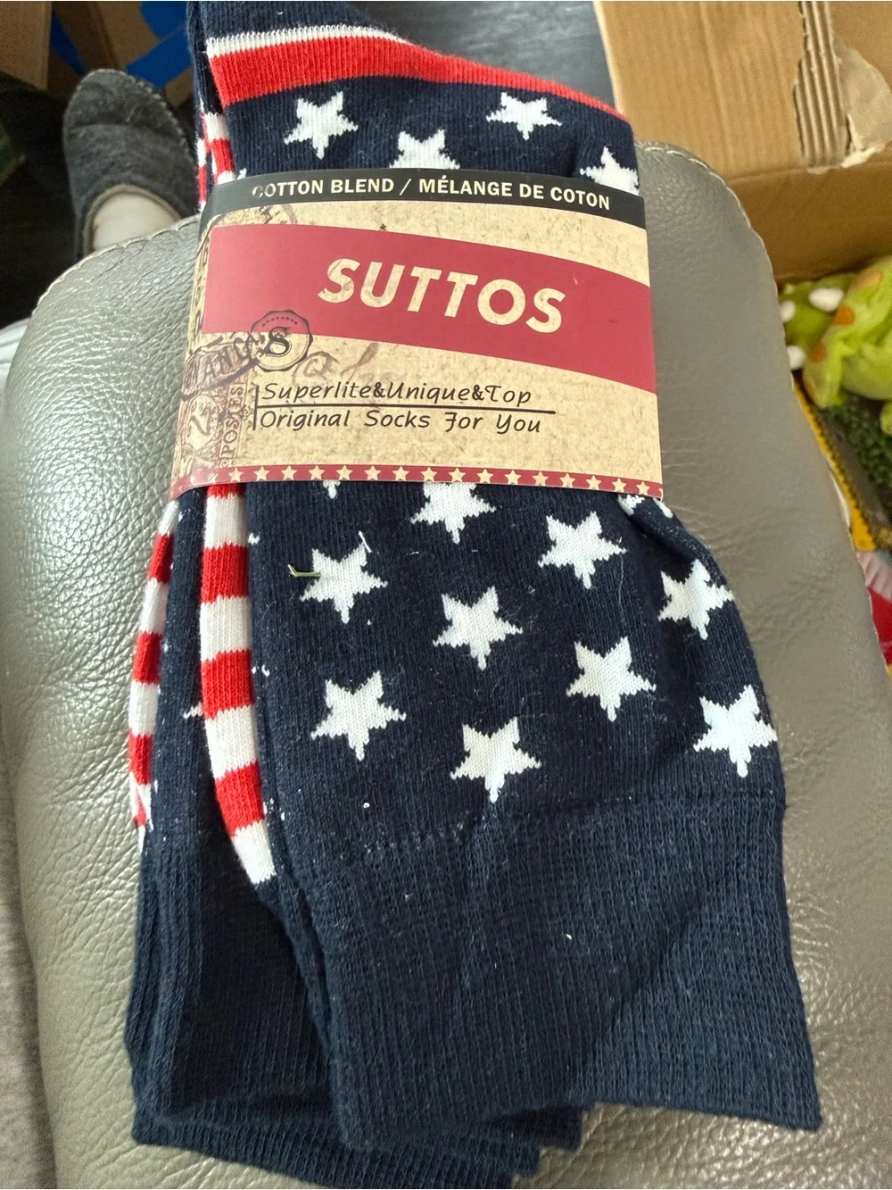 Men's Navy Stars & Red Stripe Cotton Blend Socks. 3 pair
